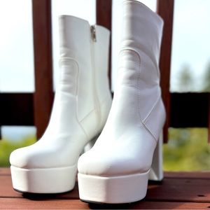 Lamoda “Making Moves” white platform ankle boots from “Dolls Kill”